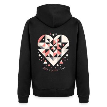 Modernes Liebesdesign: 'Liebe in jeder Form' - Unisex Premium Bio Zip Hoodie - Schwarz - Hinten - Nico (187cm)