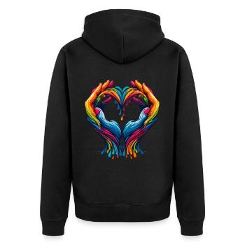 Rainbow Heart Hands – for Diversity and Love - Unisex Premium Organic Zip Hoodie - black - Back - Nico (187cm)