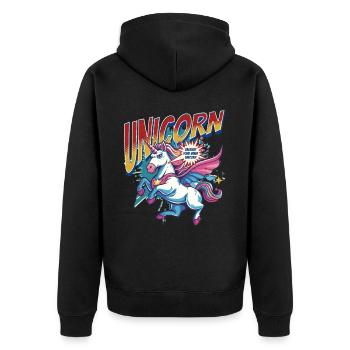 Unicorn Superhero Superpowers Supernatural Comic - Unisex Premium Organic Zip Hoodie - black - Back - Nico (187cm)