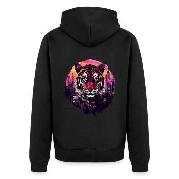 Tiger Tigerkopf Raubkatze Raubtier Stadt Neon - Unisex Premium Bio Zip Hoodie - Schwarz - Hinten - Nico (187cm)
