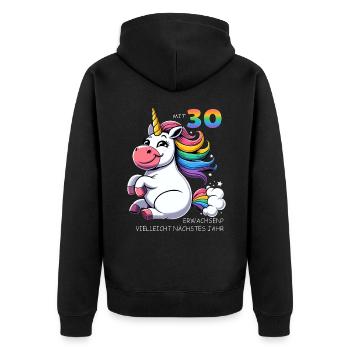 30. Geburtstag Lustiges Einhorn Motiv - Unisex Premium Bio Zip Hoodie - Schwarz - Hinten - Nico (187cm)