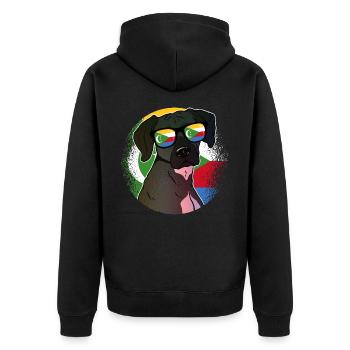 Comoros - Unisex Premium Organic Zip Hoodie - black - Back - Nico (187cm)