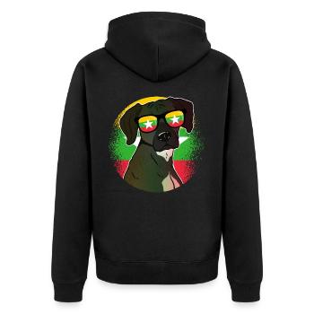 Myanmar - Unisex Premium Organic Zip Hoodie - black - Back - Nico (187cm)