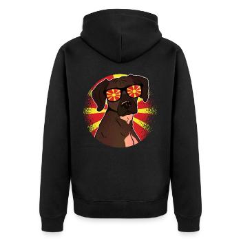 North Macedonia - Unisex Premium Organic Zip Hoodie - black - Back - Nico (187cm)