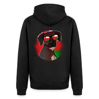 Oman - Unisex Premium Organic Zip Hoodie - black - Back - Nico (187cm)