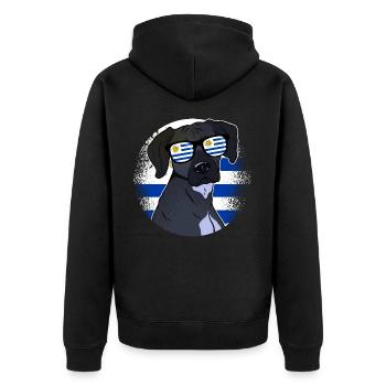 Uruguay - Unisex Premium Organic Zip Hoodie - black - Back - Nico (187cm)