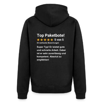 Top Paketbote - Unisex Premium Bio Zip Hoodie - Schwarz - Hinten - Nico (187cm)