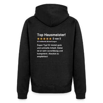 Top Hausmeister - Unisex Premium Bio Zip Hoodie - Schwarz - Hinten - Nico (187cm)