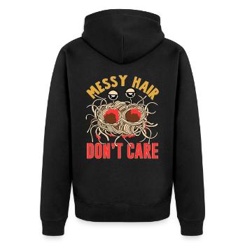 Fliegendes Spaghettimonster FSM - Unisex Premium Bio Zip Hoodie - Schwarz - Hinten - Nico (187cm)