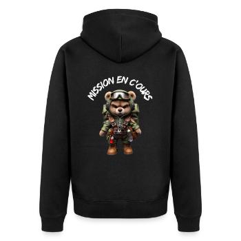 Mission in C'OURS - Unisex Premium Organic Zip Hoodie - black - Back - Nico (187cm)
