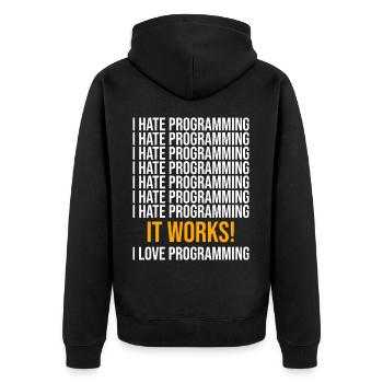 Programmierer Entwickler Programmierer Programmieren IT Computer - Unisex Premium Bio Zip Hoodie - Schwarz - Hinten - Nico (187cm)