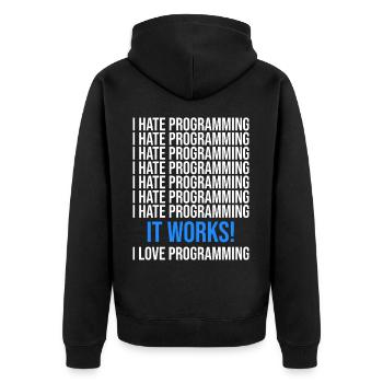 Programmierer Entwickler Programmierer Programmieren IT Computer - Unisex Premium Bio Zip Hoodie - Schwarz - Hinten - Nico (187cm)