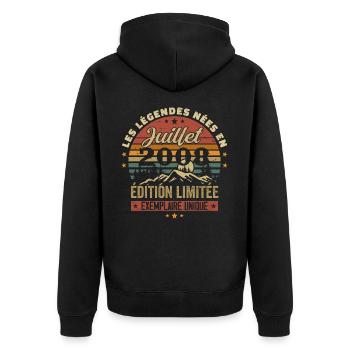 Juli 2008 Vintage Geburtstag 2008 Juli - Unisex Premium Bio Zip Hoodie - Schwarz - Hinten - Nico (187cm)