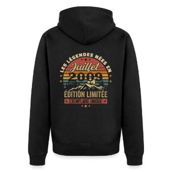 Juli 2009 Jahrgangs-Jubiläum 2009 Juli - Unisex Premium Bio Zip Hoodie - Schwarz - Hinten - Nico (187cm)