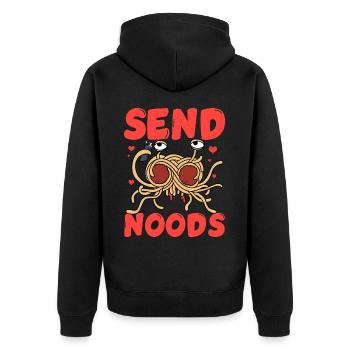 Fliegendes Spaghettimonster FSM - Unisex Premium Bio Zip Hoodie - Schwarz - Hinten - Nico (187cm)