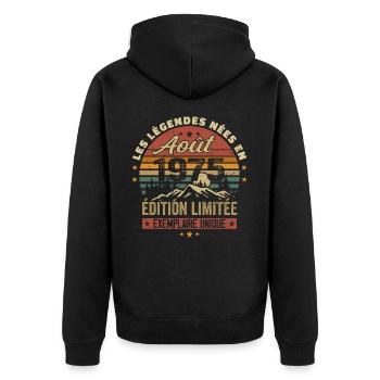 August 1975 Geburtstagsgeschenk August 1975 August - Unisex Premium Bio Zip Hoodie - Schwarz - Hinten - Nico (187cm)