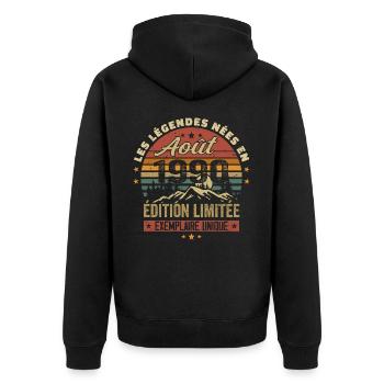 August 1990 Geburtstagsgeschenk August 1990 August - Unisex Premium Bio Zip Hoodie - Schwarz - Hinten - Nico (187cm)