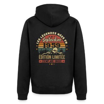 Retro 1959 – Legenden geboren im September 1959 - Unisex Premium Bio Zip Hoodie - Schwarz - Hinten - Nico (187cm)