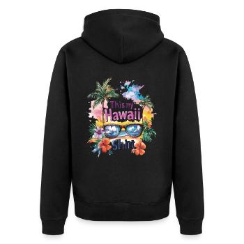 Hawaii Sonnenbrille Aloha Blumen Palmen Strand - Unisex Premium Bio Zip Hoodie - Schwarz - Hinten - Nico (187cm)