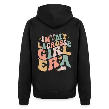 In My Lacrosse Girl Era Retro Spieltag Groovy - Unisex Premium Bio Zip Hoodie - Schwarz - Hinten - Nico (187cm)