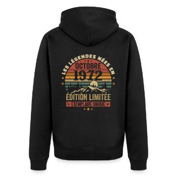 Geboren im Oktober 1972 | Genial seit Oktober 1972 - Unisex Premium Bio Zip Hoodie - Schwarz - Hinten - Nico (187cm)