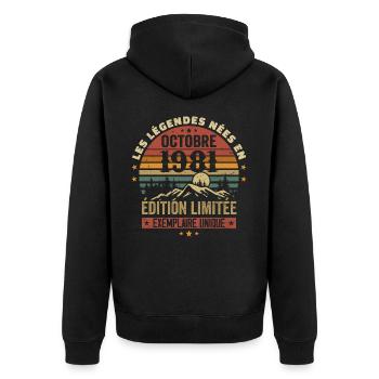 Geboren im Oktober 1981 | Genial seit Oktober 1981 - Unisex Premium Bio Zip Hoodie - Schwarz - Hinten - Nico (187cm)