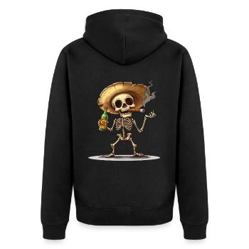 Skelett Totenkopf Totenschädel Zigarre Schnaps - Unisex Premium Bio Zip Hoodie - Schwarz - Hinten - Nico (187cm)