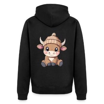 Stier Süß Niedlich Baby Kinder Tier Cartoon - Unisex Premium Bio Zip Hoodie - Schwarz - Hinten - Nico (187cm)