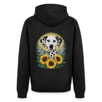 Cute Dalmatian with sunflowers and lilacs - Unisex Premium Organic Zip Hoodie - black - Back - Nico (187cm)