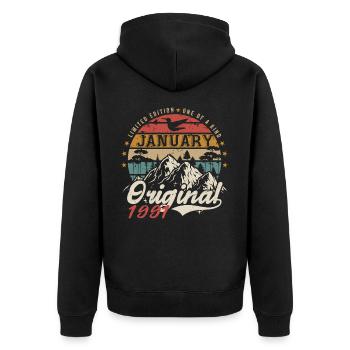 Januar 1991 Geburtstagsgeschenk - Januar 1991 - Unisex Premium Bio Zip Hoodie - Schwarz - Hinten - Nico (187cm)