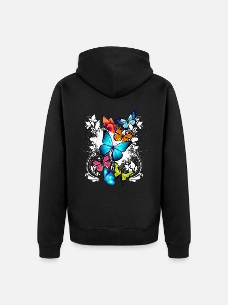 Sommerfugl Farverig Farverig Smuk Kunst Natur - Premium økologisk unisex-hættejakke - sort