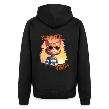 Summer Vibes | coole Katze mit Sonnenbrille - Unisex Premium Bio Zip Hoodie - Schwarz - Hinten - Nico (187cm)