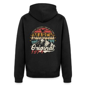 Genial seit März 1974 | Geburtstag März 1974 - Unisex Premium Bio Zip Hoodie - Schwarz - Hinten - Nico (187cm)