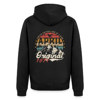 April 1971 | Geburtstag April 1971 - Unisex Premium Bio Zip Hoodie - Schwarz - Hinten - Nico (187cm)