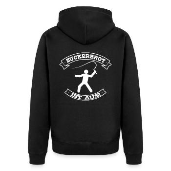 Zuckerbrot ist aus - Unisex Premium Bio Zip Hoodie - Schwarz - Hinten - Nico (187cm)