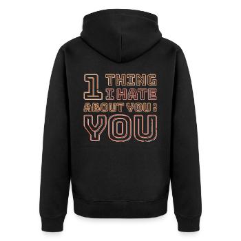 I hate you Shirt - Unisex Premium Bio Zip Hoodie - Schwarz - Hinten - Nico (187cm)