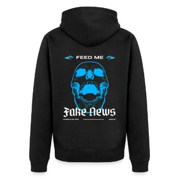 Feed me fake news urban in blue - Unisex Premium Organic Zip Hoodie - black - Back - Nico (187cm)