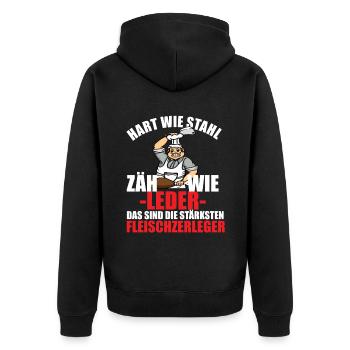 Fleischer Metzger Zerleger Schlachter - Unisex Premium Bio Zip Hoodie - Schwarz - Hinten - Nico (187cm)