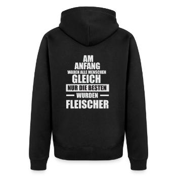 Fleischer Metzger Zerleger Schlachter - Unisex Premium Bio Zip Hoodie - Schwarz - Hinten - Nico (187cm)