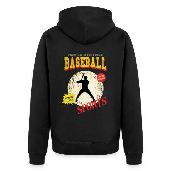 Baseball Baseballspieler USA Sport Vintage Retro - Unisex Premium Bio Zip Hoodie - Schwarz - Hinten - Nico (187cm)