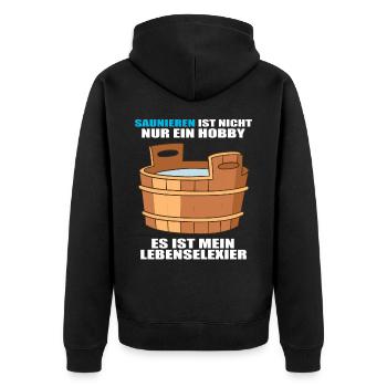 Saunieren Sauna Saunameister Wellness Erholung - Unisex Premium Bio Zip Hoodie - Schwarz - Hinten - Nico (187cm)