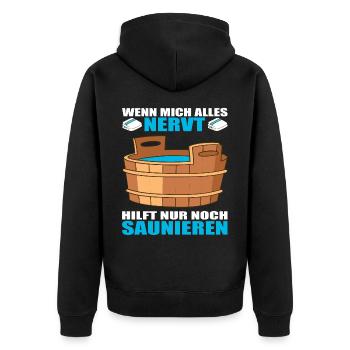 Saunieren Sauna Saunameister Wellness Erholung - Unisex Premium Bio Zip Hoodie - Schwarz - Hinten - Nico (187cm)