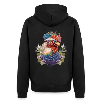 Funny hen - Unisex Premium Organic Zip Hoodie - black - Back - Nico (187cm)