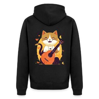 Süße Katze mit Gitarre - Unisex Premium Bio Zip Hoodie - Schwarz - Hinten - Nico (187cm)