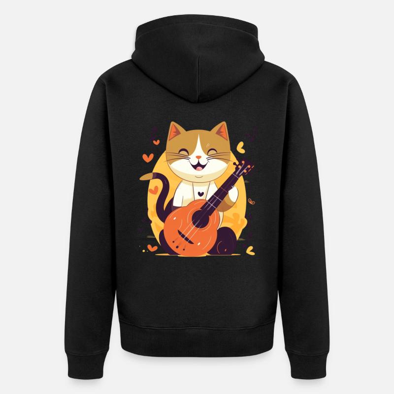Chat mignon avec guitare - Veste à capuche bio Premium Unisexe - noir