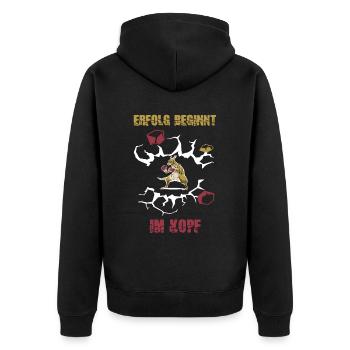Erfolg beginnt im Kopf Mindset Glauben Erfolg - Unisex Premium Bio Zip Hoodie - Schwarz - Hinten - Nico (187cm)