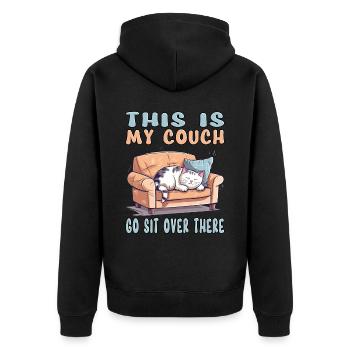 Cat Couch Sofa Funny Humor Typical Cartoon - Unisex Premium Organic Zip Hoodie - black - Back - Nico (187cm)