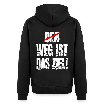 weg ist das Ziel Motivation Spruch Statement - Unisex Premium Bio Zip Hoodie - Schwarz - Hinten - Nico (187cm)