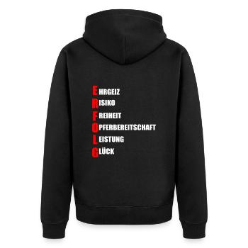 Erfolg - Unisex Premium Bio Zip Hoodie - Schwarz - Hinten - Nico (187cm)