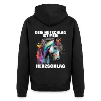 Pferde Herzschlag Reiten Hufe Hufeisen Herz Pony - Unisex Premium Bio Zip Hoodie - Schwarz - Hinten - Nico (187cm)